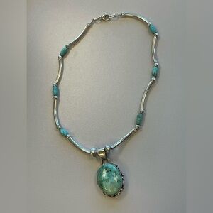 Vintage Hippies Turquoise and Sterling Silver choker Necklace, handmade, stamped